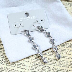 Chico's Heart Dangle Earrings Sparkling Silver Chic Fashion Jewelry Statement